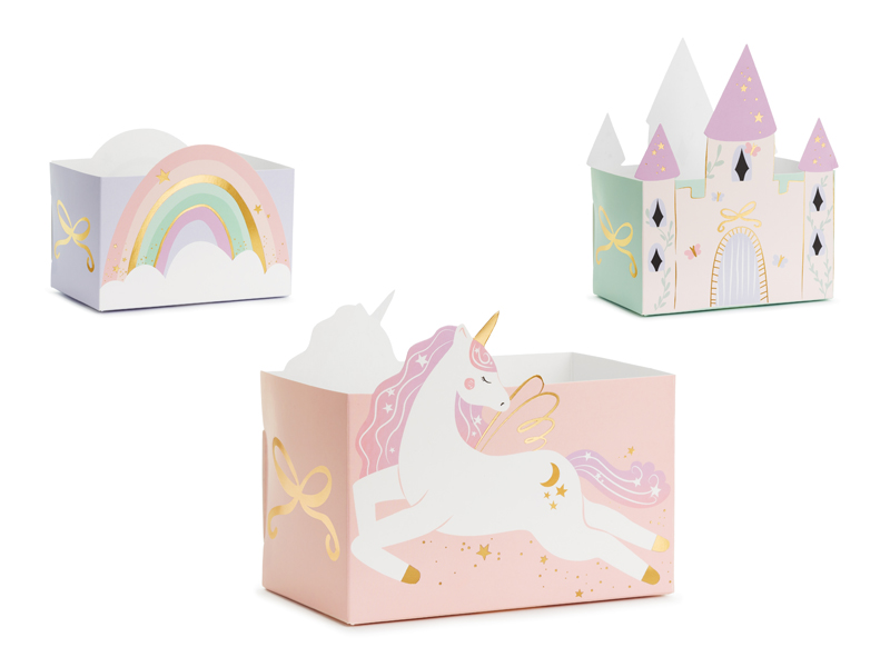 Einirdge Tierbox, Einhorn-Design, Pastellfarben, Wunschbox, Schlossmotiv