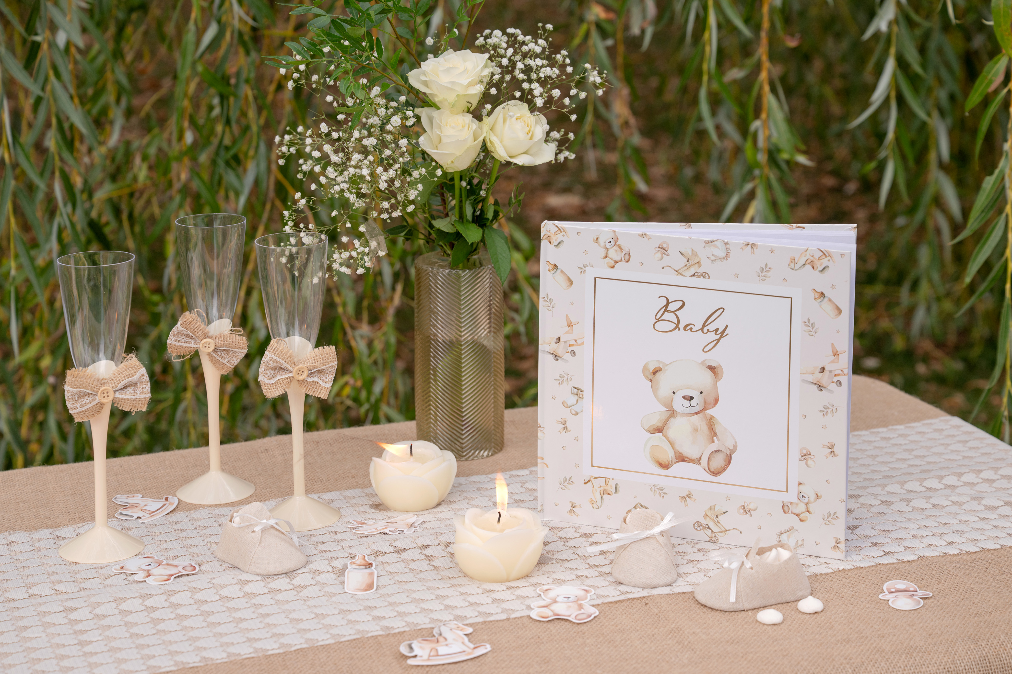 Glas, Blume, Rose, Bär, Tischplatte