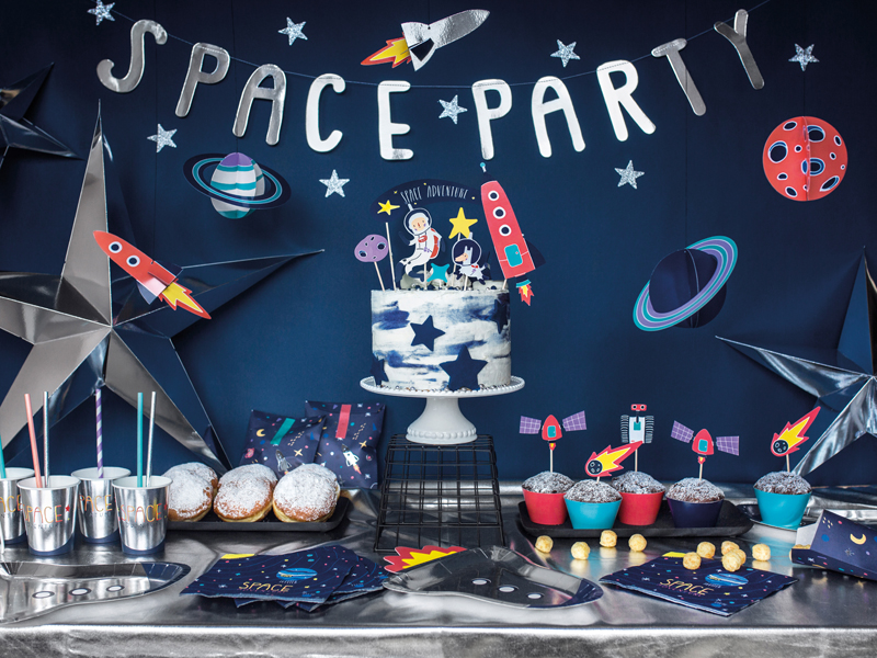 Space-Party, Kuchen, Cupcakes, Getränke, Dekoration