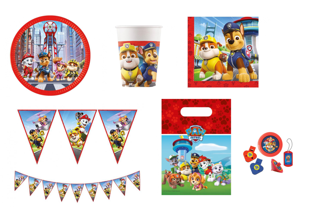 Paw Patrol, Papier Teller, Becher, Banner, Geschenkverpackung