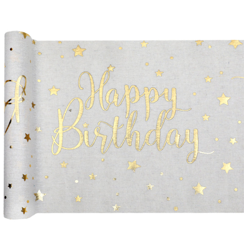 Kindergeburtstag-Tischlaufer-Happy-Birthday-Weiss