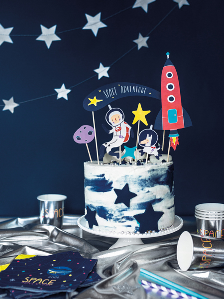 Space cake, Astronauts, Rocket, Stars, Cake topper