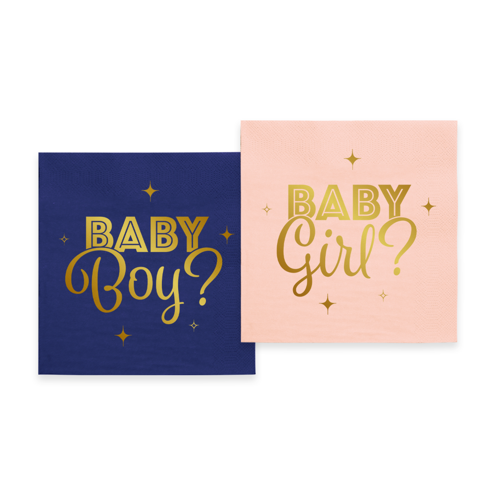 Baby-Shower-Servietten, blaue Serviette, goldfolien, Geschenk-Servietten, Zweifarbiges Design