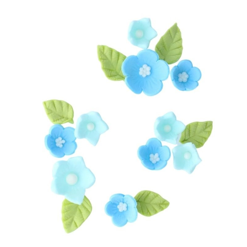 Kindergeburtstag-Zuckerdekor_Blumen_Blaetter_blau_16_Stk_1