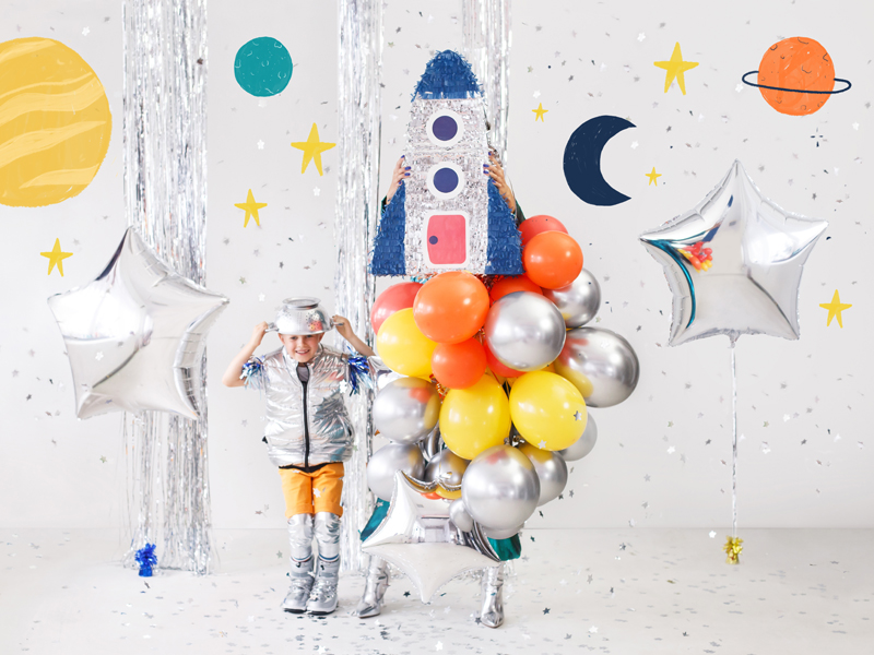 Raketenbooster, Space balloons, Luftballon-Bouquet, Astronauten-Kostüm, Sterne Deko