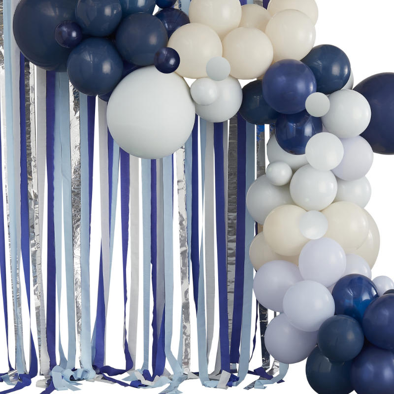 Ballonbogen Navy & weiss mit Luftschlangen