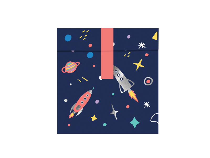 Geschenkpapier, Space-Design, Rakete, Weltraum, Nachtblau