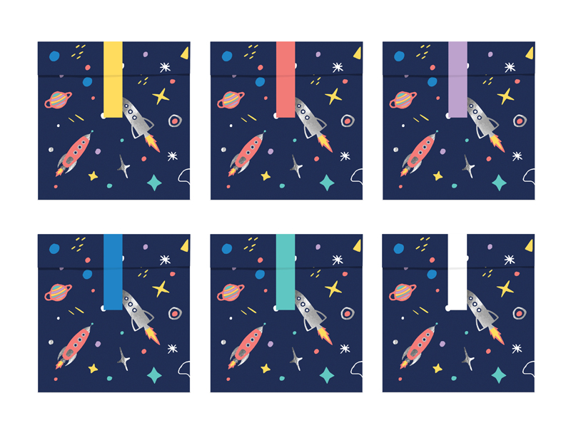 Kosmos-Notebook, Rucksack-Deckel, Raketen-Design, Nachtblau, Sticker-Band