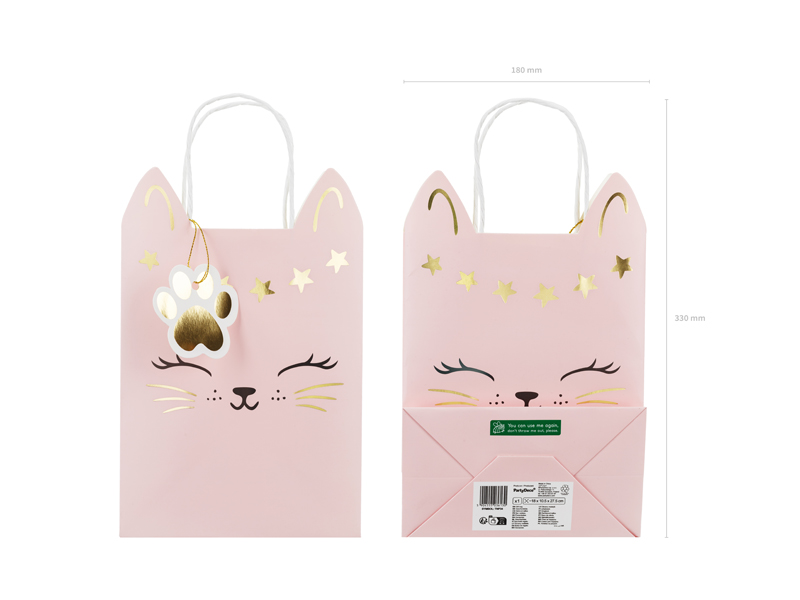 Geschenkverpackung, Katzenmotiv, Paketentasche, Pink, Sterne