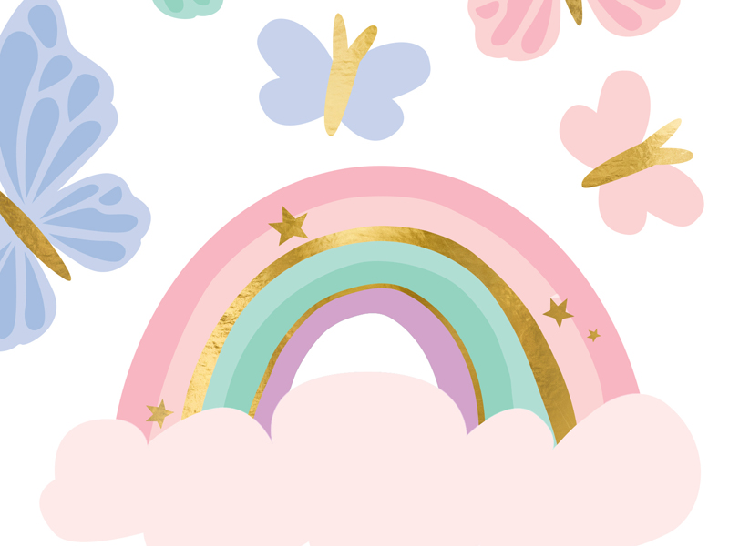 Regenbogen, Wolke, Schmetterling, Pastell, Goldakzente