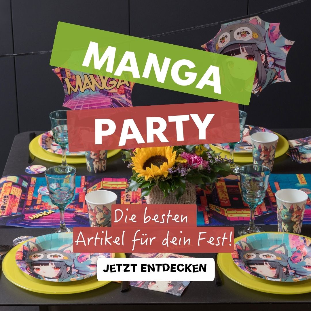 Manga, Party, Tischdeko, Blumen, Papiergeschirr