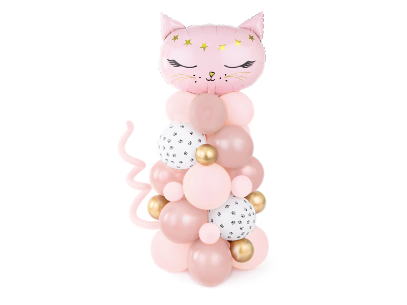 balloon cat, pink balloons, balloon sculpture, cat figure, balloon bouquet