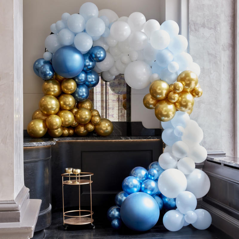 Kindergeburtstag-Ballonbogen_Blau_Gold_Weiss_1