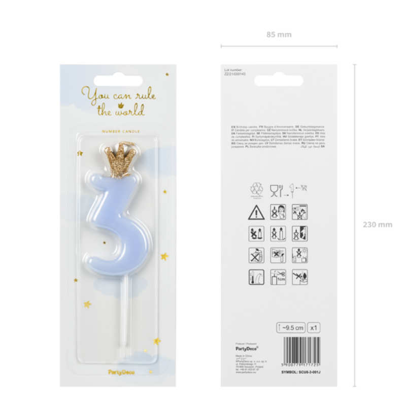 Kindergeburtstag-Zahlenkerze_Zahl_3_mit_Krone_Blau_2